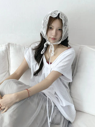 Dori Flower Chiffon See-through Triangle Scarf 7 Types