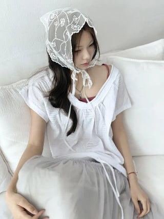 Dori Flower Chiffon See-through Triangle Scarf 7 Types