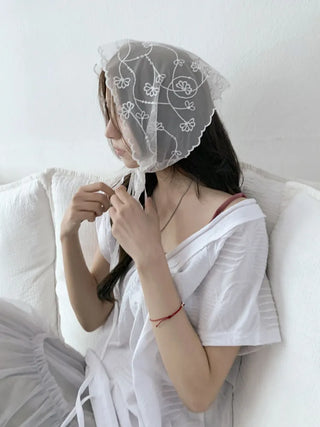 Dori Flower Chiffon See-through Triangle Scarf 7 Types