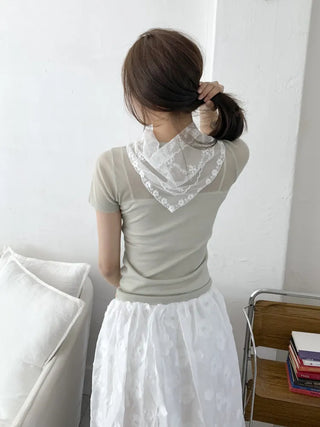 Dori Flower Chiffon See-through Triangle Scarf 7 Types