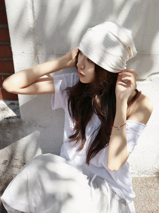 Soft Drape Stripe Loose Beanie Hat