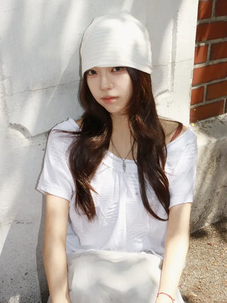 Soft Drape Stripe Loose Beanie Hat