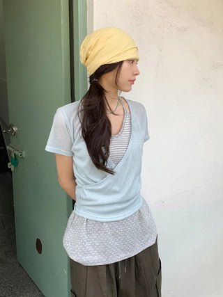 Soft Drape Stripe Loose Beanie Hat