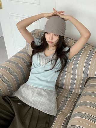 Soft Drape Stripe Loose Beanie Hat