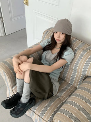 Soft Drape Stripe Loose Beanie Hat