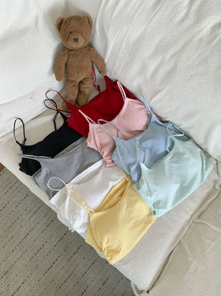 Slim Shirred Basic Bralette Inner Sleeveless Cap Strap Sleeveless