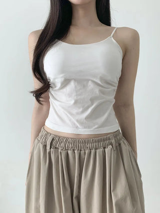 Slim Shirred Basic Bralette Inner Sleeveless Cap Strap Sleeveless