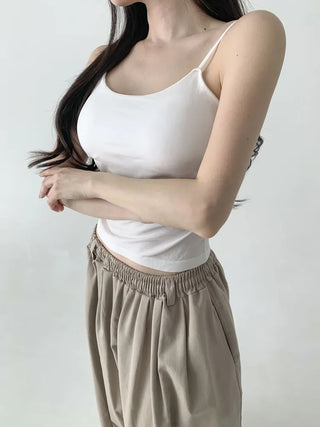 Slim Shirred Basic Bralette Inner Sleeveless Cap Strap Sleeveless