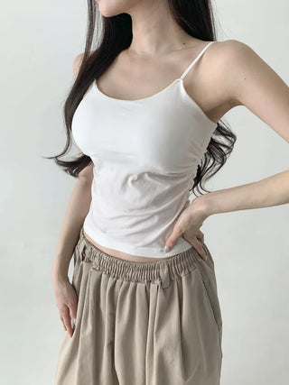 Slim Shirred Basic Bralette Inner Sleeveless Cap Strap Sleeveless