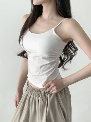 Slim Shirred Basic Bralette Inner Sleeveless Cap Strap Sleeveless