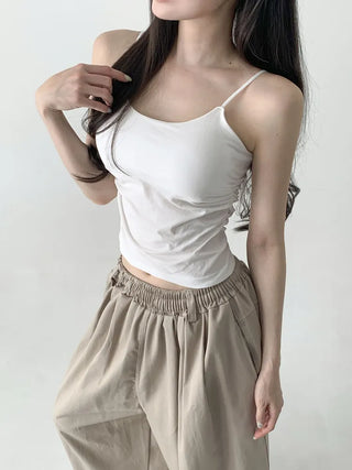 Slim Shirred Basic Bralette Inner Sleeveless Cap Strap Sleeveless