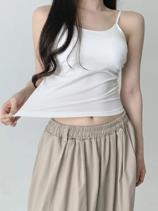 Slim Shirred Basic Bralette Inner Sleeveless Cap Strap Sleeveless