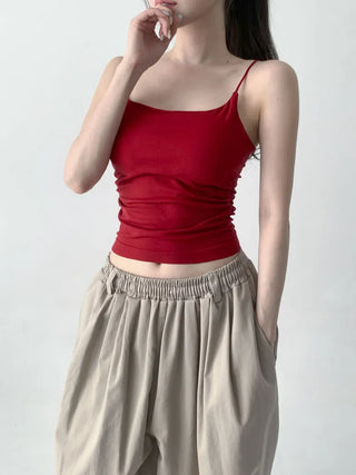 Slim Shirred Basic Bralette Inner Sleeveless Cap Strap Sleeveless