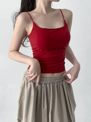 Slim Shirred Basic Bralette Inner Sleeveless Cap Strap Sleeveless