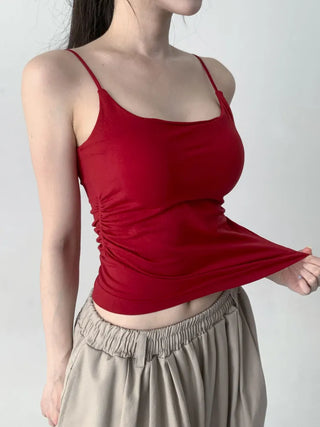 Slim Shirred Basic Bralette Inner Sleeveless Cap Strap Sleeveless