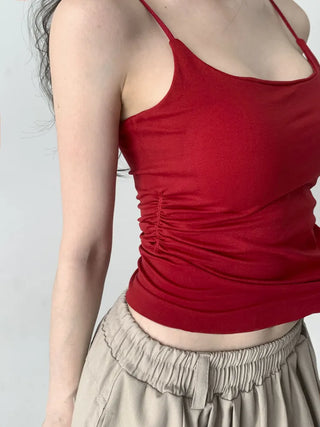 Slim Shirred Basic Bralette Inner Sleeveless Cap Strap Sleeveless