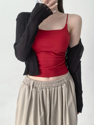 Slim Shirred Basic Bralette Inner Sleeveless Cap Strap Sleeveless