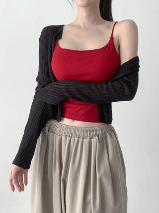 Slim Shirred Basic Bralette Inner Sleeveless Cap Strap Sleeveless