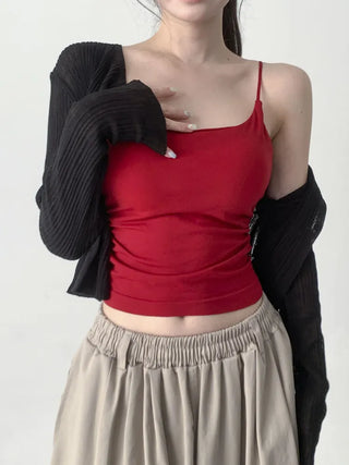 Slim Shirred Basic Bralette Inner Sleeveless Cap Strap Sleeveless