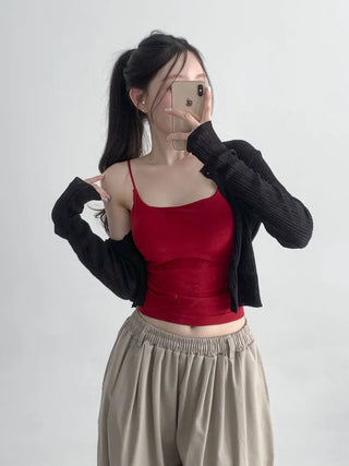 Slim Shirred Basic Bralette Inner Sleeveless Cap Strap Sleeveless