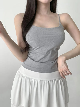 Slim Shirred Basic Bralette Inner Sleeveless Cap Strap Sleeveless