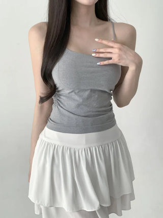 Slim Shirred Basic Bralette Inner Sleeveless Cap Strap Sleeveless