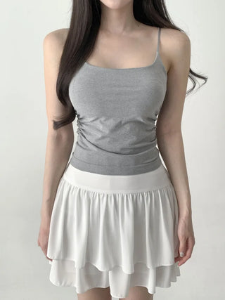 Slim Shirred Basic Bralette Inner Sleeveless Cap Strap Sleeveless