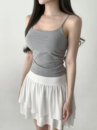 Slim Shirred Basic Bralette Inner Sleeveless Cap Strap Sleeveless