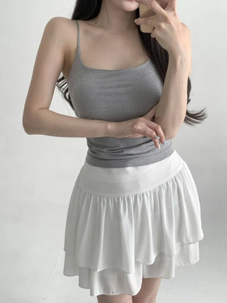 Slim Shirred Basic Bralette Inner Sleeveless Cap Strap Sleeveless