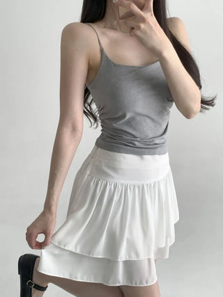 Slim Shirred Basic Bralette Inner Sleeveless Cap Strap Sleeveless