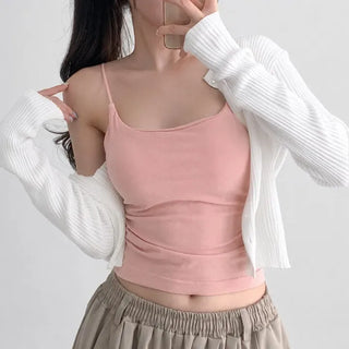 Slim Shirred Basic Bralette Inner Sleeveless Cap Strap Sleeveless
