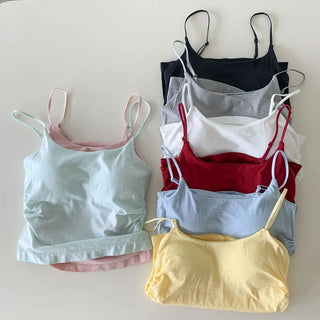 Slim Shirred Basic Bralette Inner Sleeveless Cap Strap Sleeveless