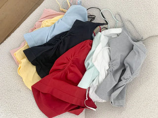 Slim Shirred Basic Bralette Inner Sleeveless Cap Strap Sleeveless