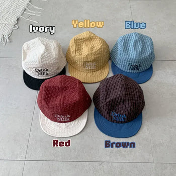 Milk Color Block Check Anorak String Camp Cap