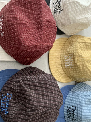 Milk Color Block Check Anorak String Camp Cap