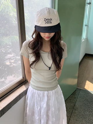 Milk Color Block Check Anorak String Camp Cap