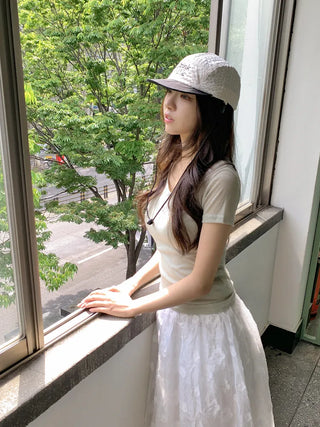 Milk Color Block Check Anorak String Camp Cap