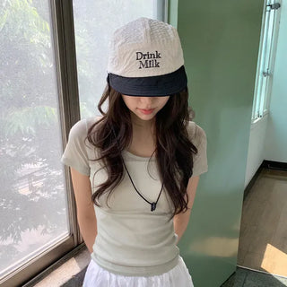 Milk Color Block Check Anorak String Camp Cap