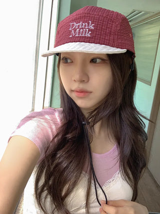 Milk Color Block Check Anorak String Camp Cap