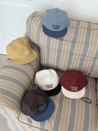 Milk Color Block Check Anorak String Camp Cap