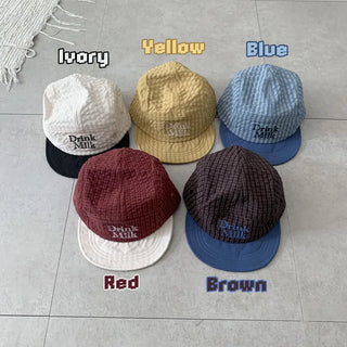 Milk Color Block Check Anorak String Camp Cap