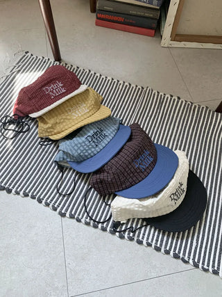 Milk Color Block Check Anorak String Camp Cap