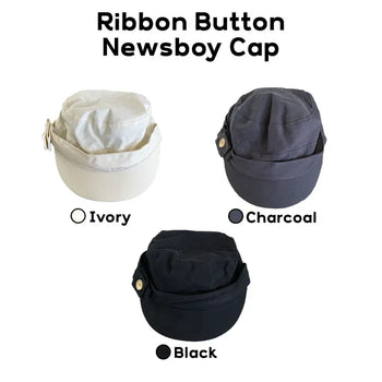 Ribbon Button Cotton Baker Cap Newsboy Cap