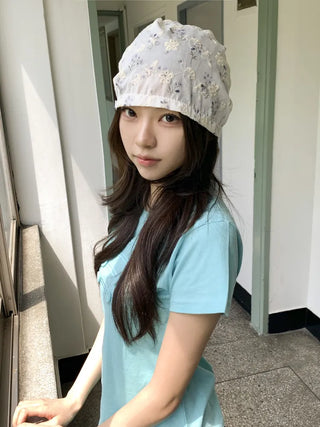 Jimmy Flower Embroidered Ribbon Bandana Beanie Strap Hat