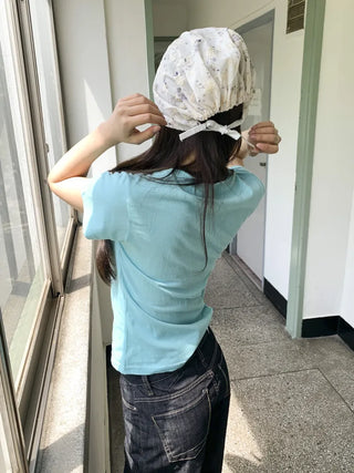 Jimmy Flower Embroidered Ribbon Bandana Beanie Strap Hat
