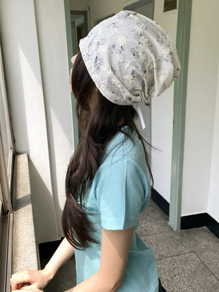 Jimmy Flower Embroidered Ribbon Bandana Beanie Strap Hat