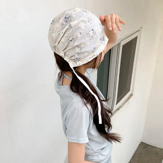 Jimmy Flower Embroidered Ribbon Bandana Beanie Strap Hat