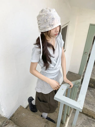 Jimmy Flower Embroidered Ribbon Bandana Beanie Strap Hat