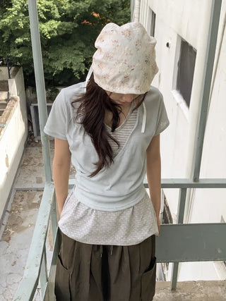 Jimmy Flower Embroidered Ribbon Bandana Beanie Strap Hat