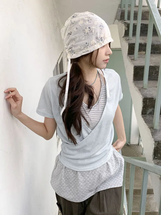 Jimmy Flower Embroidered Ribbon Bandana Beanie Strap Hat